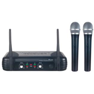 Kit 2 radiomicrofoni uhf senza fili "gelato". I comandi di volumi sono indipendenti. Alcuni led segnalano il segnale di portante e il segnale RF per ogni canale. I connettori posteriori, sono di tipo XLR e Jack 6,3mm e miscelano il segnale in uscita. Una